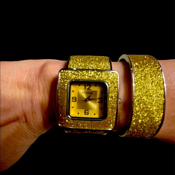 Sparkly Gold Glitter Strada New Watch & Bracelet - Picture 2 of 4